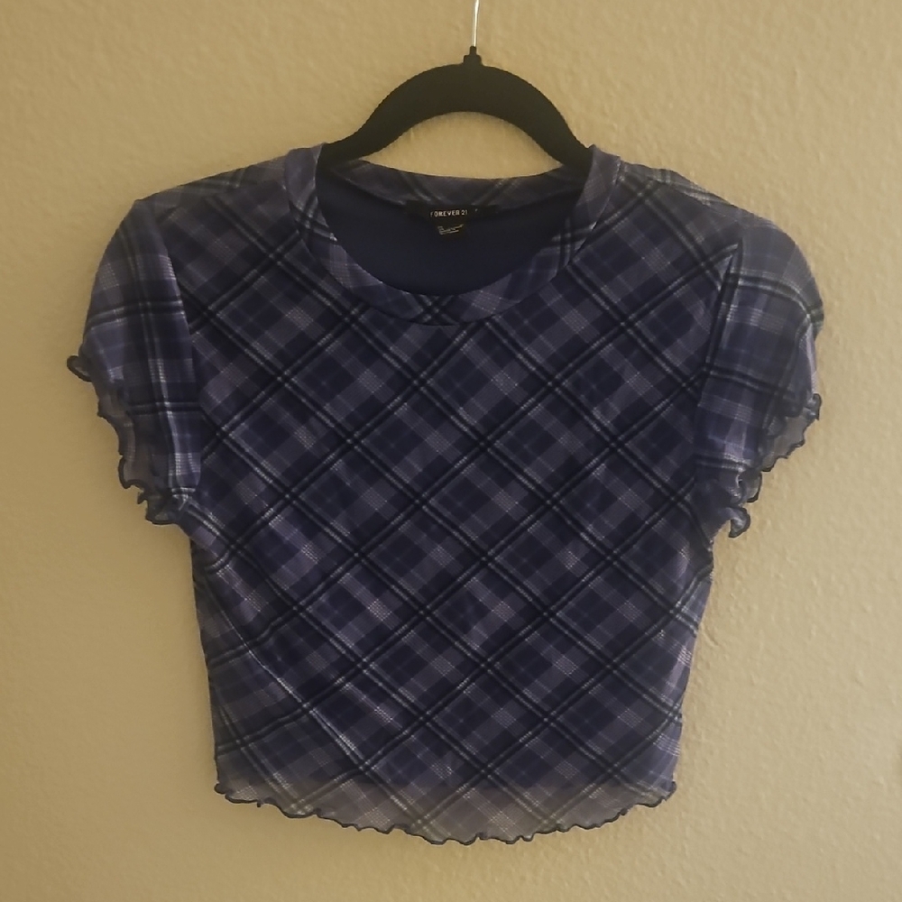 Forever 21 Blue Plaid Crop Top